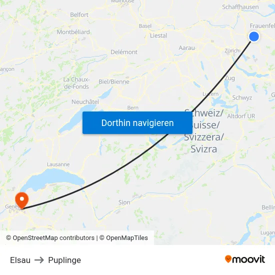 Elsau to Puplinge map