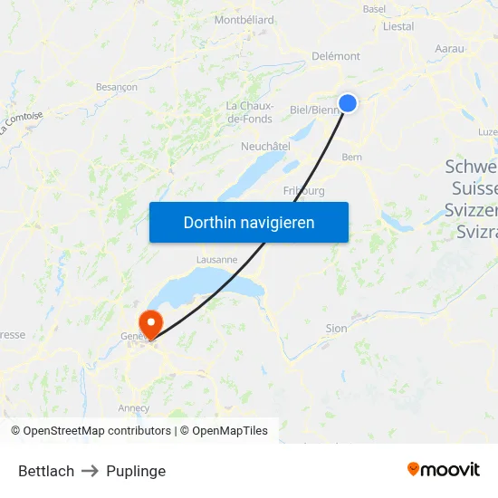 Bettlach to Puplinge map
