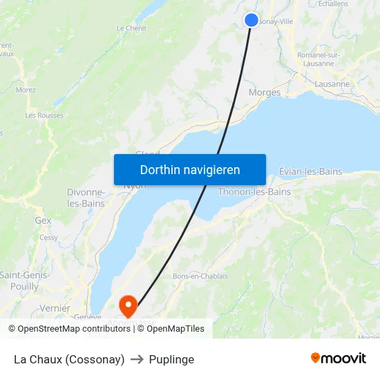 La Chaux (Cossonay) to Puplinge map