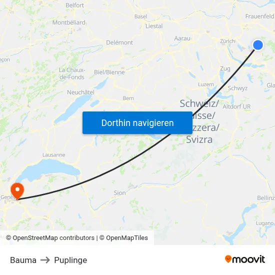Bauma to Puplinge map