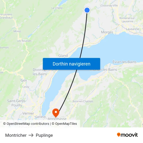 Montricher to Puplinge map