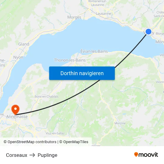 Corseaux to Puplinge map