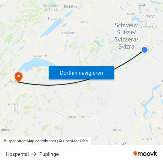 Hospental to Puplinge map
