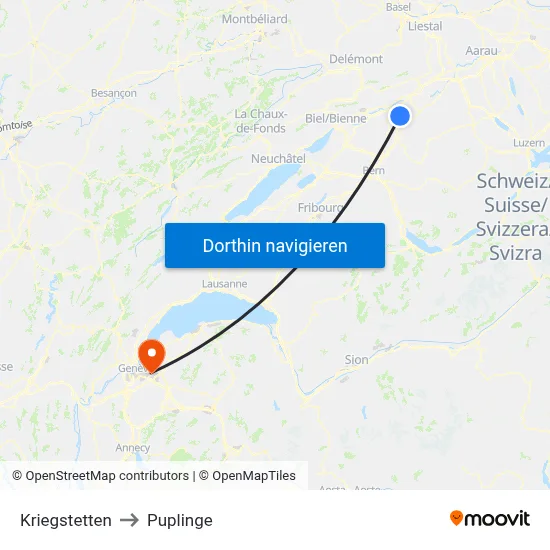 Kriegstetten to Puplinge map