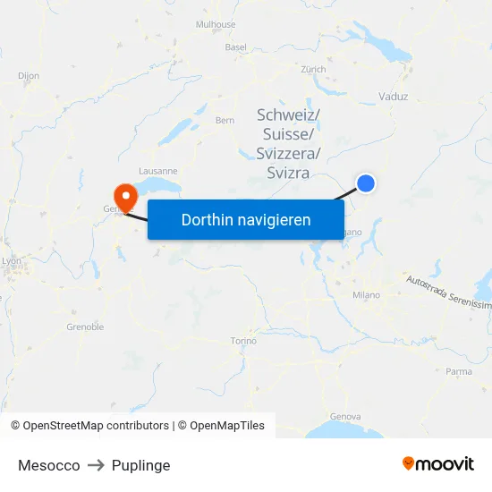 Mesocco to Puplinge map