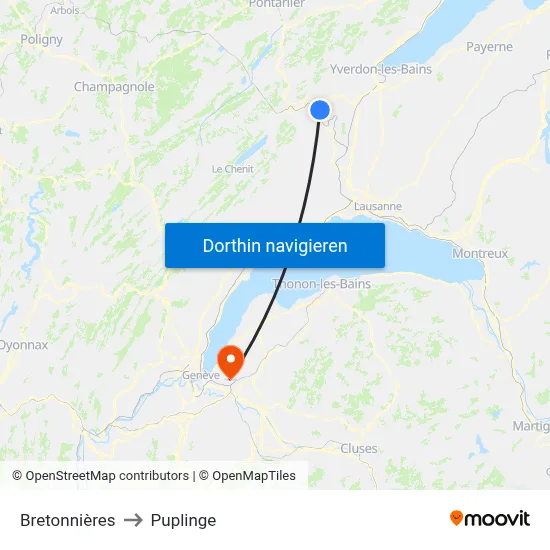 Bretonnières to Puplinge map