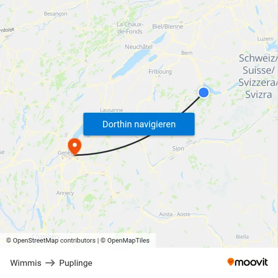 Wimmis to Puplinge map