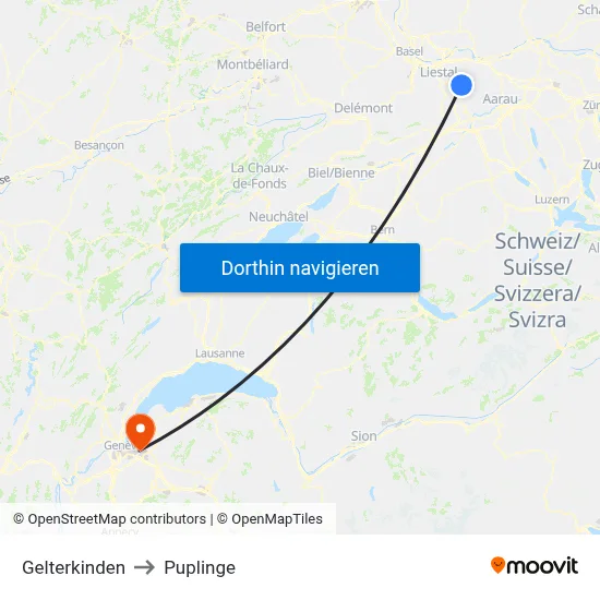 Gelterkinden to Puplinge map