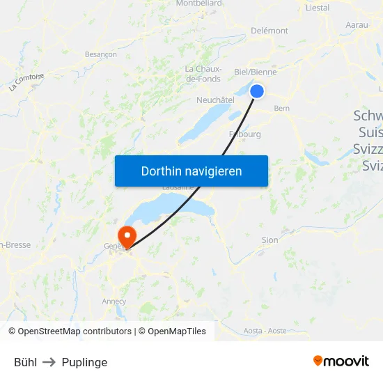 Bühl to Puplinge map