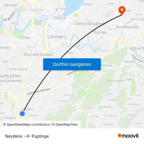 Neydens to Puplinge map