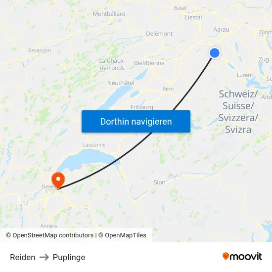 Reiden to Puplinge map