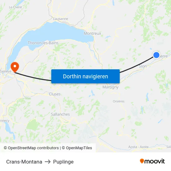 Crans-Montana to Puplinge map