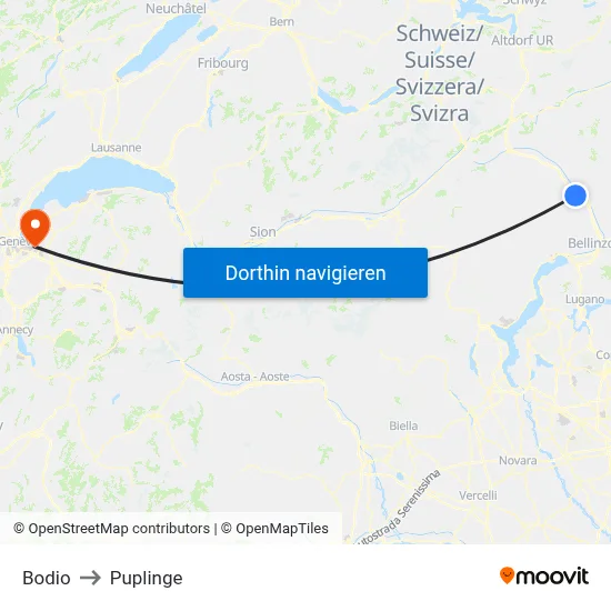 Bodio to Puplinge map