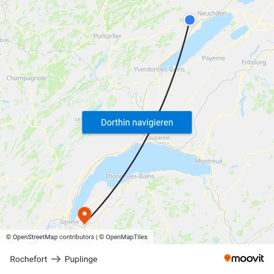 Rochefort to Puplinge map
