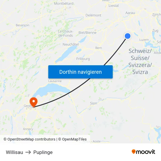 Willisau to Puplinge map