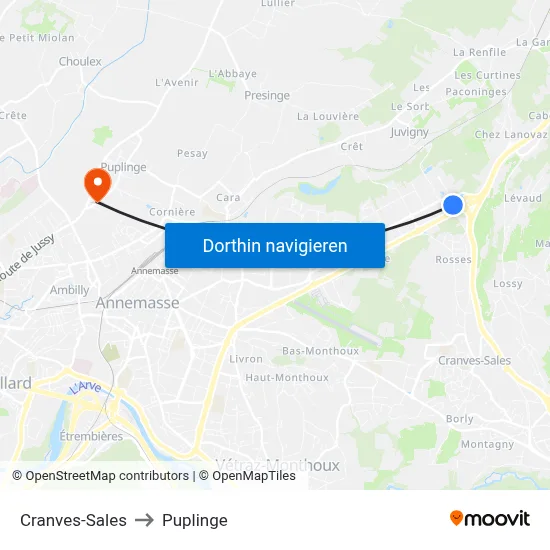 Cranves-Sales to Puplinge map