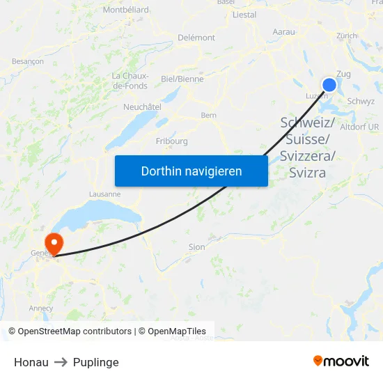 Honau to Puplinge map