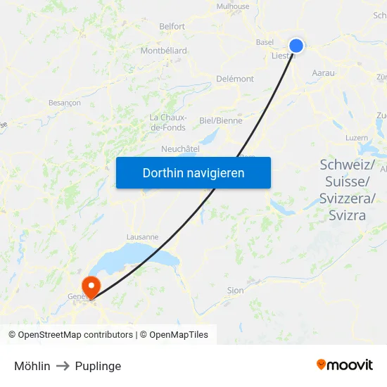 Möhlin to Puplinge map