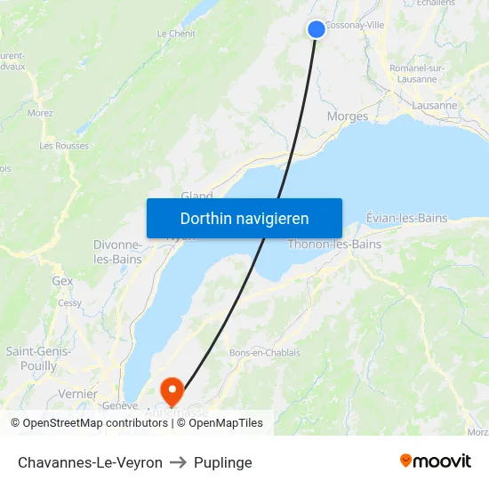 Chavannes-Le-Veyron to Puplinge map