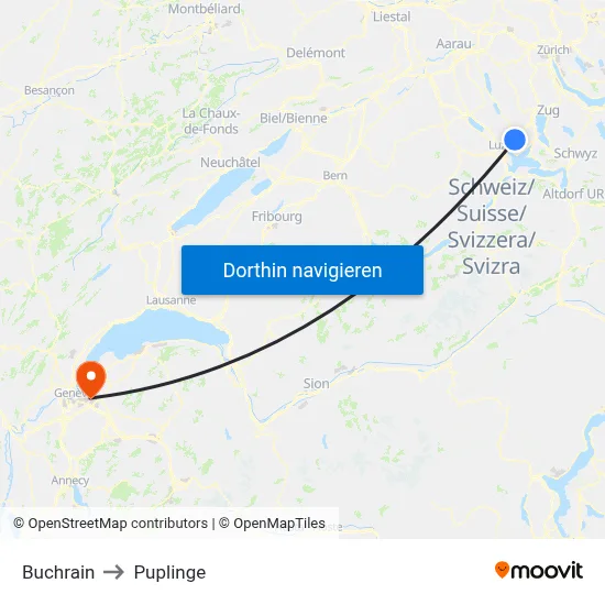 Buchrain to Puplinge map