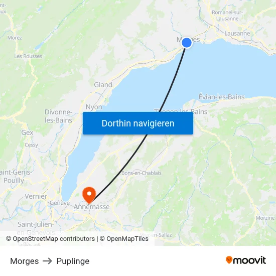 Morges to Puplinge map