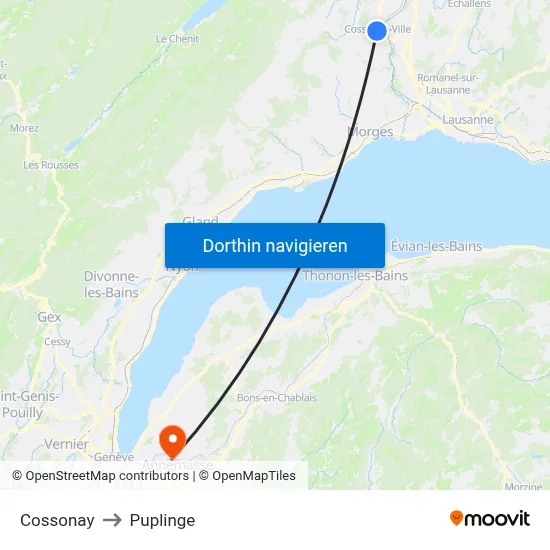 Cossonay to Puplinge map