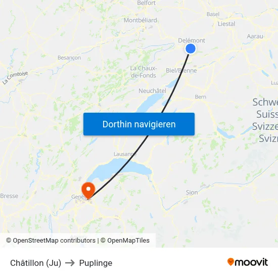 Châtillon (Ju) to Puplinge map