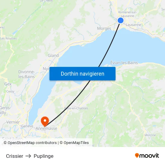 Crissier to Puplinge map