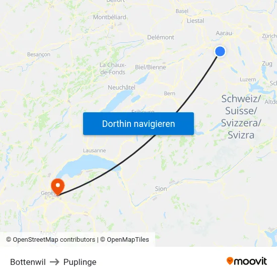 Bottenwil to Puplinge map