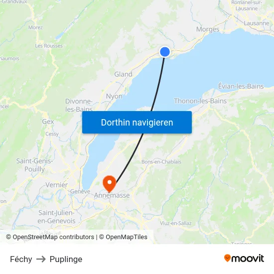 Féchy to Puplinge map