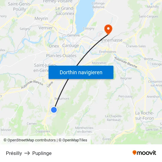 Présilly to Puplinge map