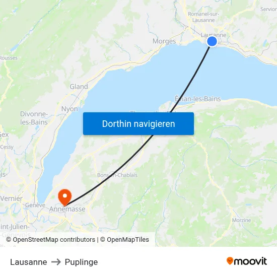Lausanne to Puplinge map