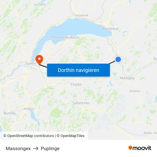 Massongex to Puplinge map