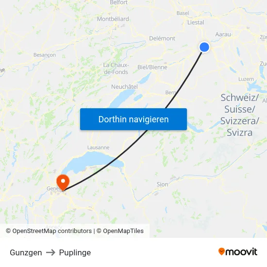 Gunzgen to Puplinge map