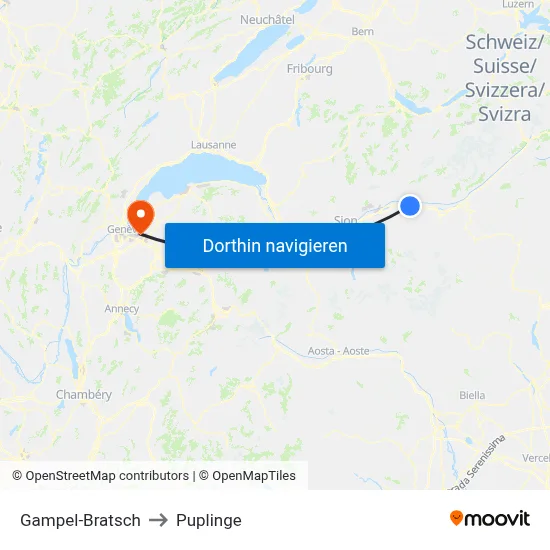 Gampel-Bratsch to Puplinge map