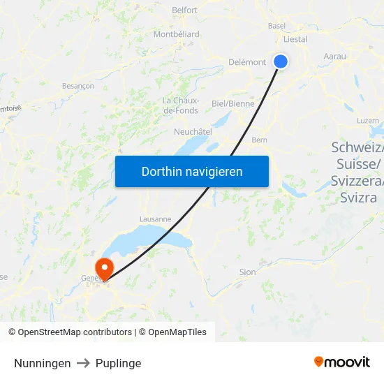 Nunningen to Puplinge map