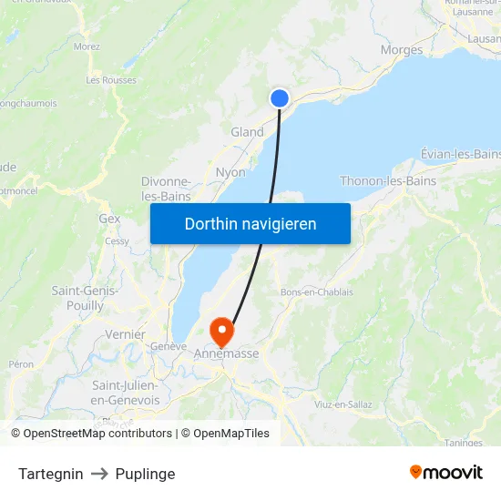 Tartegnin to Puplinge map