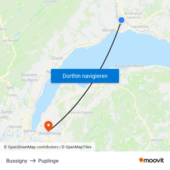 Bussigny to Puplinge map