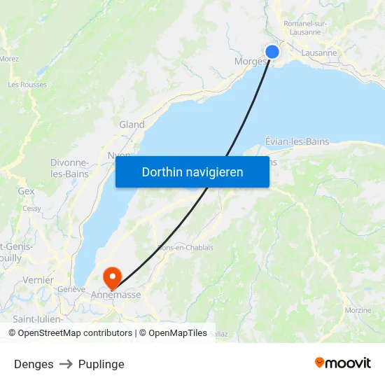 Denges to Puplinge map