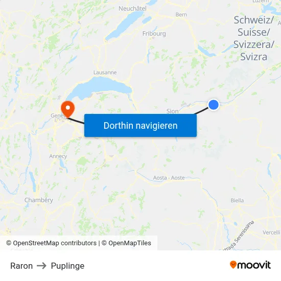 Raron to Puplinge map