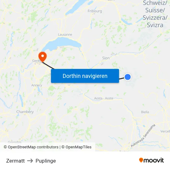 Zermatt to Puplinge map
