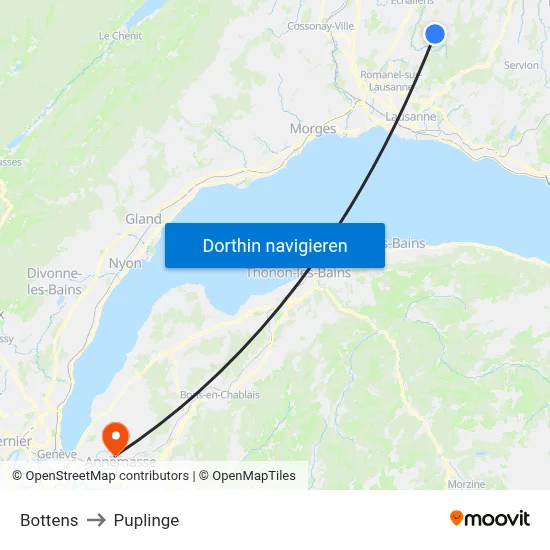 Bottens to Puplinge map