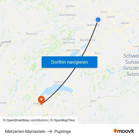 Metzerlen-Mariastein to Puplinge map
