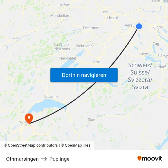 Othmarsingen to Puplinge map