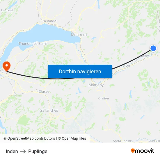 Inden to Puplinge map