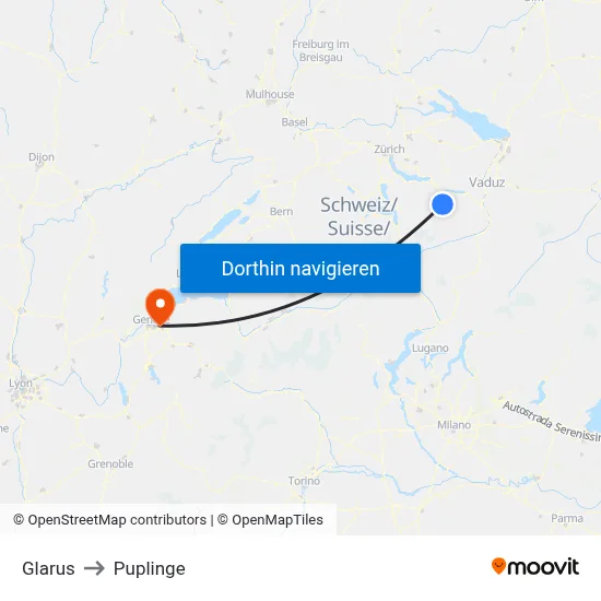 Glarus to Puplinge map
