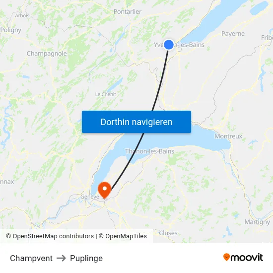 Champvent to Puplinge map