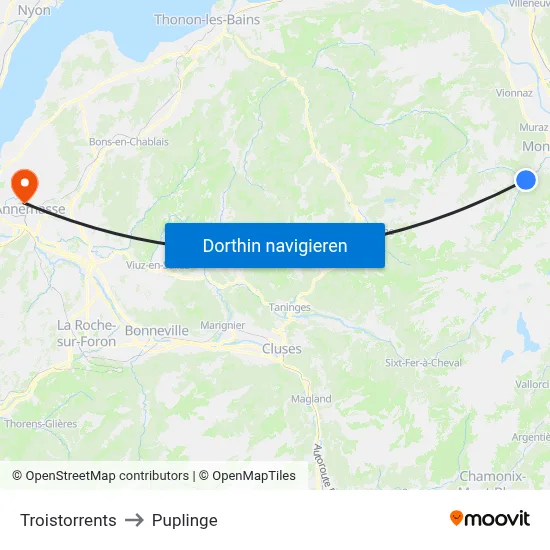 Troistorrents to Puplinge map