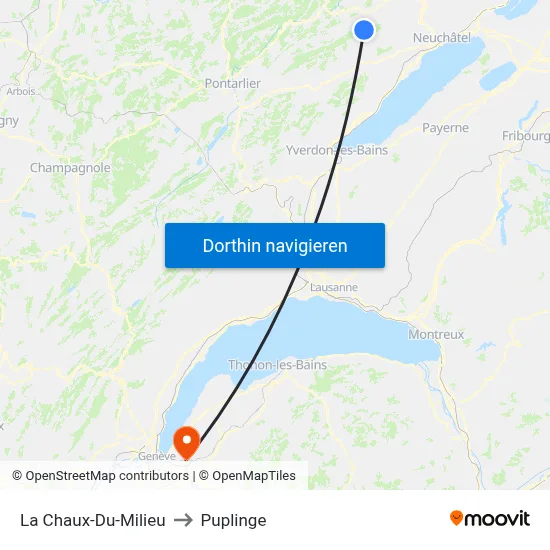La Chaux-Du-Milieu to Puplinge map