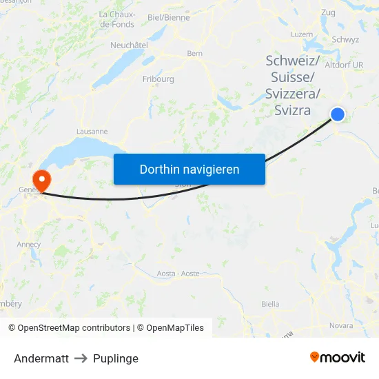 Andermatt to Puplinge map